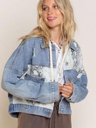 Women's Jackets Autumn Denim Jacket Coat Women Long Sleeve Patchwork Cardigan Streetwear BF Jean Leopard Cowboy Outwear TopsWomen's