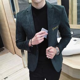 Men's Suits & Blazers Wholesale- Mens Blazer Slim Fit Suit Jacket Khaki Green Grey Velvet 2022 Spring Autumn Outwear Coat For Men1
