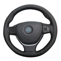 steering wheel diy UK - Steering Wheel Covers Customized Original DIY Car Cover For F10 520i 528i 730Li 740Li 750Li Black Leather Braid WheelSteering CoversSteering