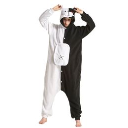 -Yeskigu Monokuma Kigurumis взрослых onseie аниме медведь комбинезон пижама черный белый животных наряд женщины мужские вечеринки костюм зима в целом 220322