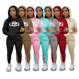 Fleece Tracksuits Designer Women Winter Thick 2 Piece Set Outfits Long Hooded Sportswear Trousers Sweatsuit Pullover Tights K10186