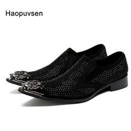 new arrival genuine leather pointed toe metal tip crystal handmade men leather dress shoes fashion hairdresser shoes sz 12 Y200420