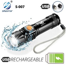 Powerful LED Flashlight With Tail USB Charging Head Zoomable waterproof Torch Portable light 3 Lighting modes Builtin battery 220601