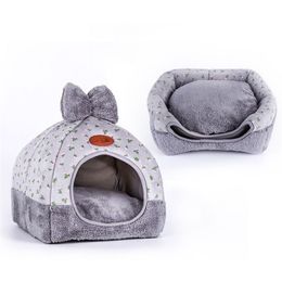 Soft Warm Pet Cat Dog Winter Mat Bed Cat Tent House Foldable Kennel Cave Leopard Print House For Cats Dogs Sleeping 201111