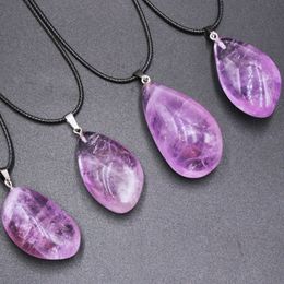 Irregular Natural Purple Crystal Stone Pendant Necklaces With Chain For Women Girl Party Club Energy Jewellery