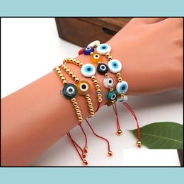 Charm Bracelets Jewelry Turkish Lucky Eye Glass Beaded Bracelet Colorf Evil Gold Sier Chain Dhfrx