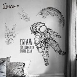 Large Vintage Black and White Wall Sticker Space Astronaut Decal Living Room Bedroom Decoration Kids Room Wall Stickers Adhesive T200601