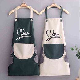 Household Waterproof Hand-wiping Apron Kitchen Oil-proof Apron Adult Cooking Hanging Neck Bibs Home Aprons Kitchen Accessory Y220426