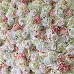 -Dekorative Blumen Kränze 3D Künstliche Wand und falsche Blumen verwenden elfenbeintrosa Rose für Hochzeits Hintergrunddekoration216V