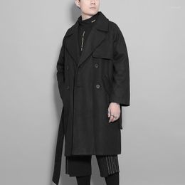 Men's Trench Coats Style Winter Fashion Men's Cloaks And Robes Individuality Belt Black Wool Coat Medium-lengthMen's Viol22