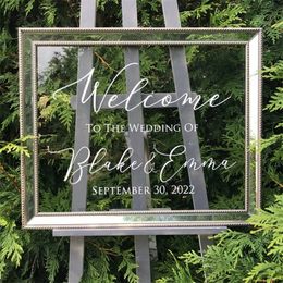 Wedding Welcome Mirror Vinyl Sticker Wedding Party Sign Decor Custom Name And Date Decal Personalised Art Mural 220608
