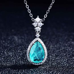 Pendant Necklaces Water Drop Fashion Design Mermaid Tears Simple Gem Aquamarine Zircon Girl's Valentine's Day GiftPendant NecklacesP