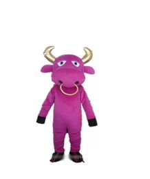 Discount factory sale Ventilation a pink cattle mascot costume with two gold horn for sale