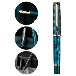 Hongdian N7 Resin Piston Fountain Pen Beautiful Green / Gray Peacock Totem Cap EF/F 0.4/0.5mm Smooth Writing Office Gift Ink Pen 220812