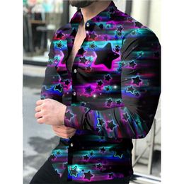 Men's Casual Shirts Fashion Men Turn-down Collar Cardigan Shirt Designer Gradient Geometry Print Long Sleeve Tops Mens ClothesMen's