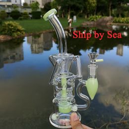 Ship By Sea 10 Inch Hookahs Bent Tube Fab Egg Oil Dab Rigs Turbine Perc Colorful Heady Glass Bongs Double Recycler Water Pipes 14mm joint Female With Bowl