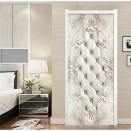 3d Vintage Wallpaper Door Sticker Wall Paintngs European Style Relief Floral Mural Living Room Bedroom Kitchen PVC Door Stickers