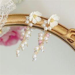 2022 Dangle & Chandelier Beautiful Flower Tassel Long Earrings For Women Korean Style 2022 New Simple Fashion Sweet Pearls Earings