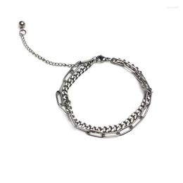 Link Chain European And American Hip Hop Titanium Steel Double Layer Bracelet Street Trendsetter Simple Net Red Live Jewellery