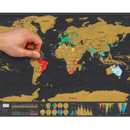 1pc Deluxe Erase World Travel Map Scratch Off For Room Home Office Decoration Wall Stickers 220512