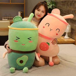 Cm Cute Cartoon Fruit Bubble Tea Cup Shaped Pillow With Strawberry Orange Watermelon Filled Soft Back Kids Gifts J220704