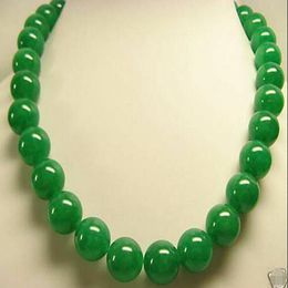 AAA Natural Beautiful 14mm Green Jade Round Beads Necklace 18"