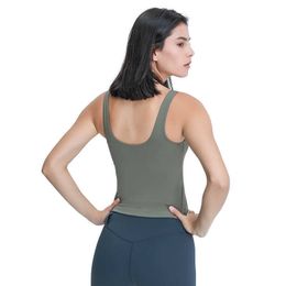 Long V-Neck Yoga Outfits Vest U-shaped Back Skin Feel Naked Yoga Suit Gym Clothes Women Underwear Running Fitness Sports Tank Tops