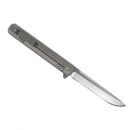 R6251 Flipper Folding Knife D2 Satin Drop Point Blade Grey TC4 Titanium Alloy Handle Ball Bearin Fast Open Pocket Folder Knives Outdoor EDC Ge