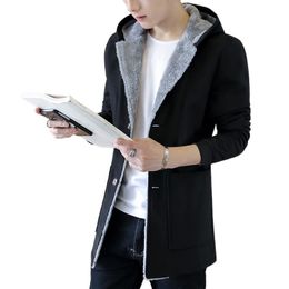 Men's Trench Coats Men 's Fashion Warm Hoodie Jacket Winter MenTrench Coat Plus Velvet Thickening Slim Fit Wool Overcoat Trench Coat 220826