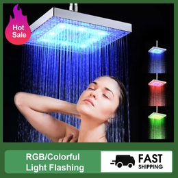 LED Rainfall Shower Head With Led Lights Temperature Sensor Automatic Colour Changing Square Round Showerhead High Pressure