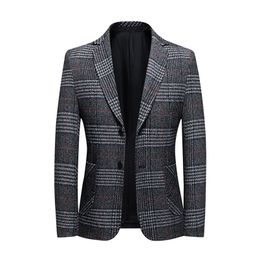 Classic Plaid Blazer Korean Fashion Men Coat Casual Business Formal Dress Wedding Banquet Dress Fashion Suit Male Slim Fit 220504