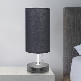 Table Lamps Bedside Light With 2 USB Charge Port Round Fabric Shade For Bedroom Living Room Decor Lamp Kids DeskTable