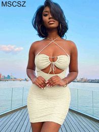 Halter Neck Backless Bandage Bodycon Dress Summer Cut Out Wrap Mini Dress Sexy Short Night Club Party Dresses For Women 2022 T220816