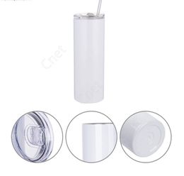 20oz sublimation skinny tumblers straight blank white skinny tumbler with lid straw 20 oz Stainless steel vacuum insulated sippy cups Sea Shipping 50lots DAC471