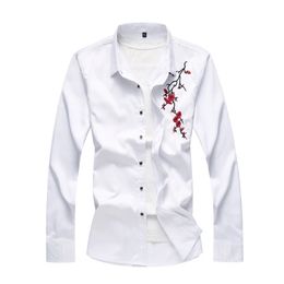 New Fashion White Dress Shirts Clothing Casual Men Shirt Slim Fit Embroidered Floral Long Sleeve Shirts 4XL 5XL 6XL 7XL 210412