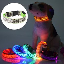 Dog Collars & Leashes Pet LED Luminous Collar Leopard Print Adjustable Small Outdoor Walking Safety Necklace At NightDog LeashesDog