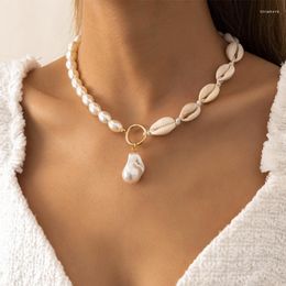 Pendant Necklaces DIEZI Summer Baroque Imitation Pearl Choker Clavicle Chain Necklace For Women Shell Water Drop 2022 Jewelry
