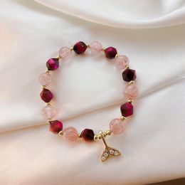Beaded Strands LoveLink Acrylic Resin Beads Gold Plated Bracelet For Women Zircon Whale Tail Pendent Strawberry Opal Crystals Jewellery Fawn22