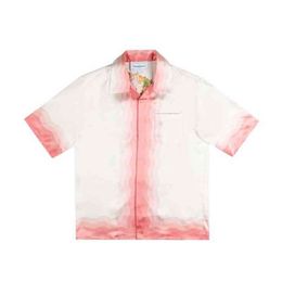 Casablanca 24SS men sets kapalia Hawaiian Satin Flower gradient pink short sleeve shirt