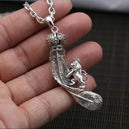Pendant Necklaces Solid Silver 925 Lion Crown Feather Charms For Necklace Men Women DIY Accessory Vintage Real Sterling JewelryPendant Neckl