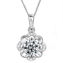 Flower Necklaces Blooming Plum Pendant Women's Silver Necklace Party Birthday Gift Diamond Necklace