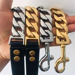 Pet Leash Stainless Steel Dog Collar Bulldog Pitbull Gold Chain High Quality Trainning Large Lead LJ201111