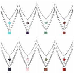 Women Gemstone Pendant Chain Necklace Girls Dainty Layered Lock and Key Choker Jewellery for Men Girl Boys