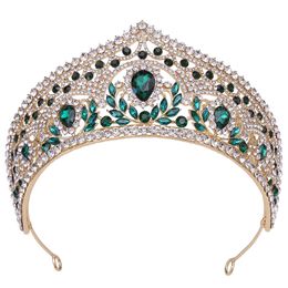 Bridal Tiara Headpieces 2022 Baroque Pageant Hairband Silver AB Stones Diamond Crown Headwear Quinceanera Lady Hairstyle Wedding Queen Hairgrips 15.5*7cm Green Red