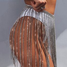 Belts CETIRI Adjustable Europe Exaggerate Glitter Rhinestone Long Tassel Skirt Belt Women Sexy Crystal Diamonds Night Club Chain