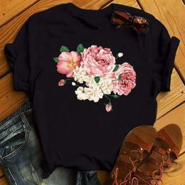 Women Graphic Flower T Shirts Floral Printed T-shirts Cute 90s Style Vintage Print Tops Lady Tees Clothing Female Shirt Womens