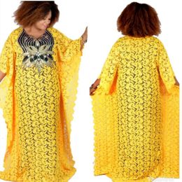 Africa Lace Womens Maxi Dresses Summer Loose Plus Size Colourful Breathable O-Neck Casual Vintage Free Size Dress 2002