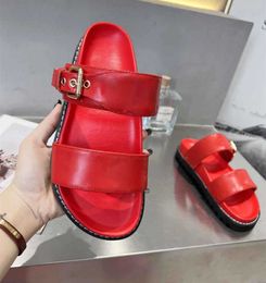 TopSelling Berühmte Marke Damen-Sandalen aus echtem Leder mit Prägung, klassische Luxus-Strandschuhe, Designer-Damen-Sommer-Wanderschuh für Mädchen, Slipper, schwarz, weiß, rot