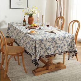 Table Cloth Korean Blue Tablecloth Rectangular Cotton Linen Cover Home Kitchen Banquet Wedding Dining