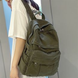 Girl Fabric School Bag Fashion College Student Vintage Women Backpack Canvas Female Laptop Bag Travel Kawaii Ladies Backpack 220812